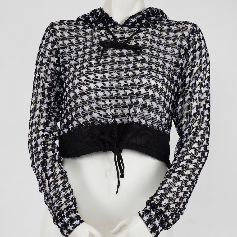 Sheer Mesh Cropped Hoodie longs sleeves